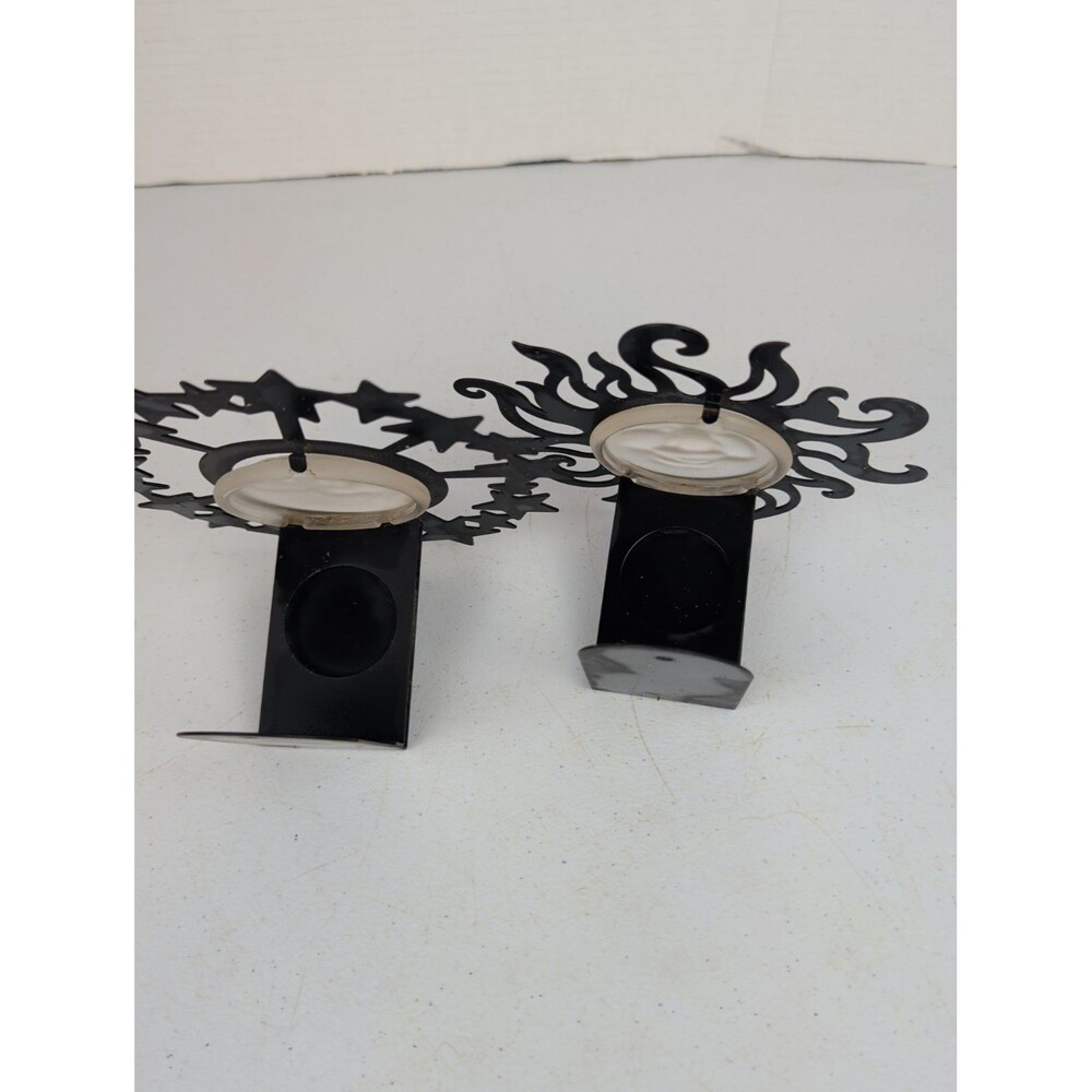 Vintage 90’s PartyLite Celestial Sun & Moon Wall Sconces-Black & Frosted Glass - Picture 4 of 6